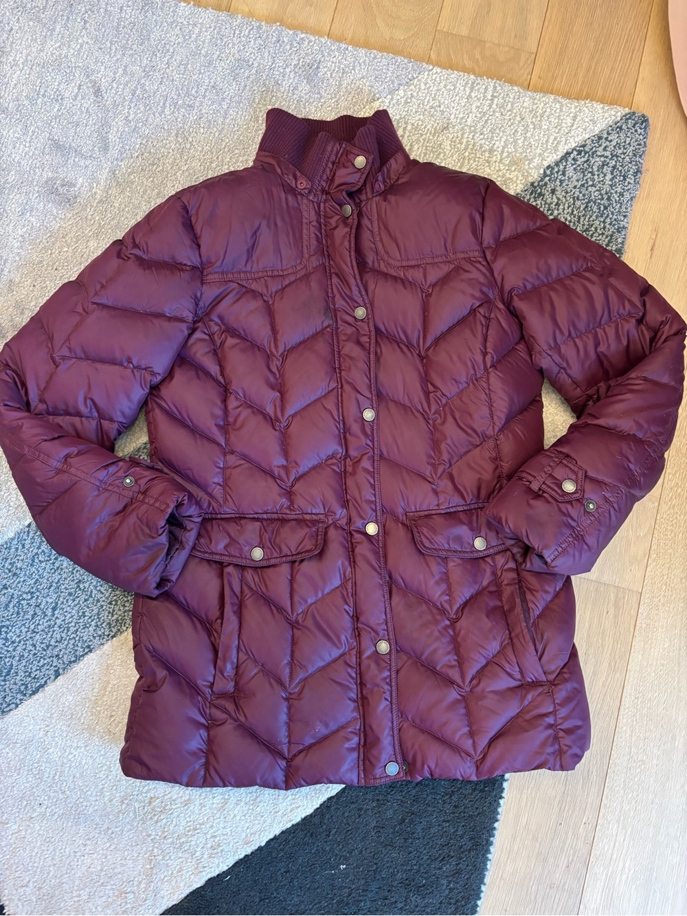 Lands' End Womens Down Quilted Puffer Jacket Size M (10/12) Purple Burgundy